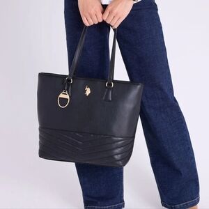 U.S. Polo Assn. Black Quilted-Base Tote with Gold Emblem